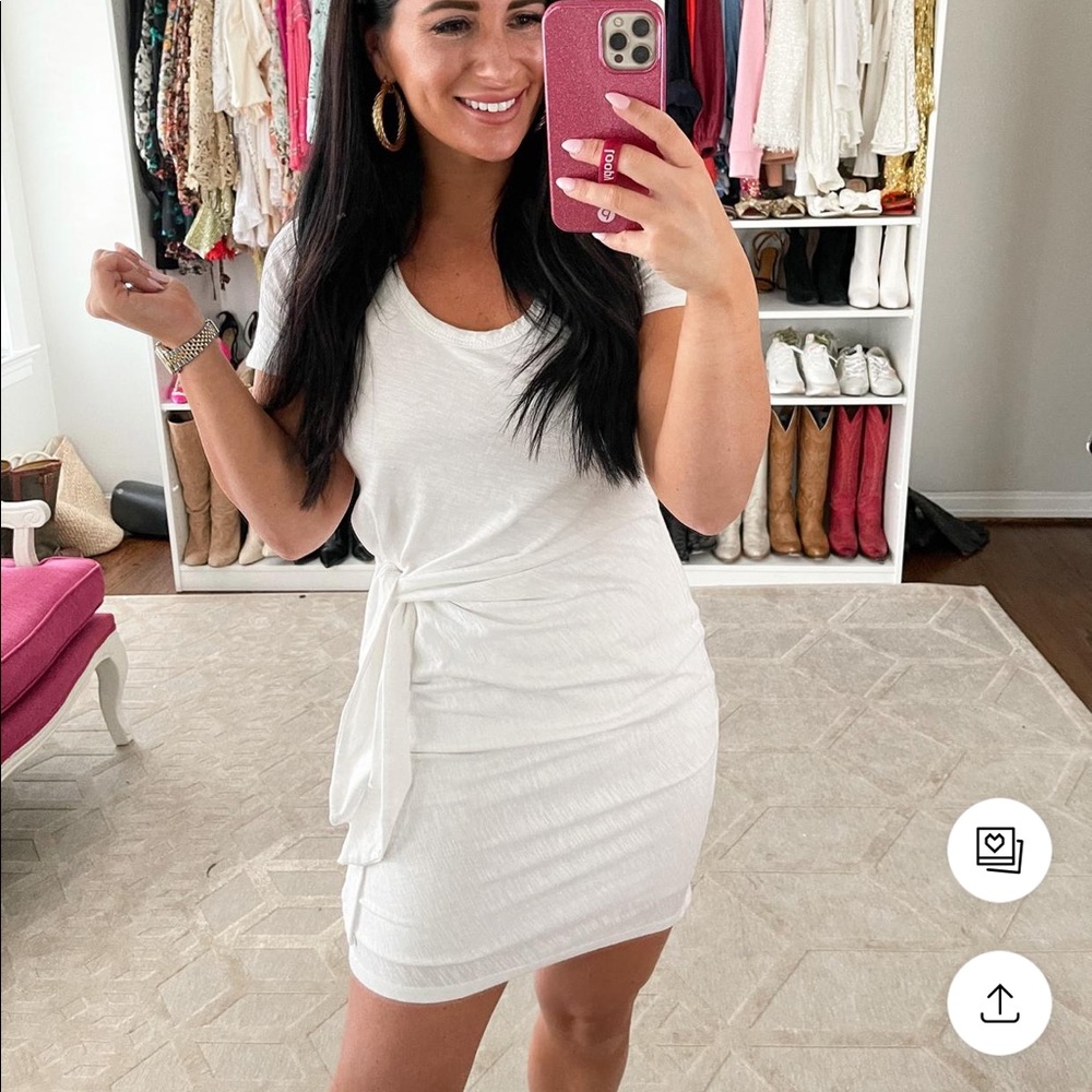 White t shirt dress with tie waist detail